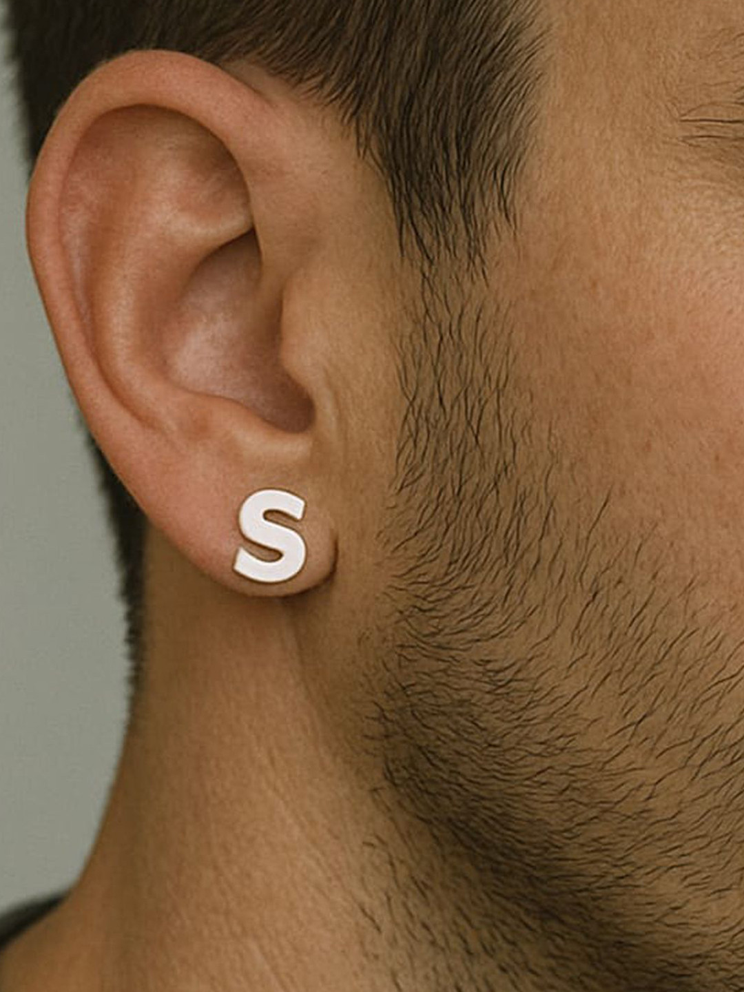 Goldnera Men 925 Sterling Silver Contemporary Letter S Stud