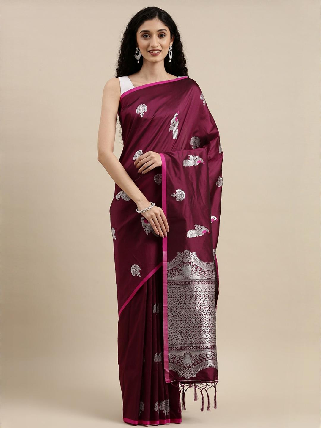 Purple Lichi Silk Saree With Unstitched Blouse Piece