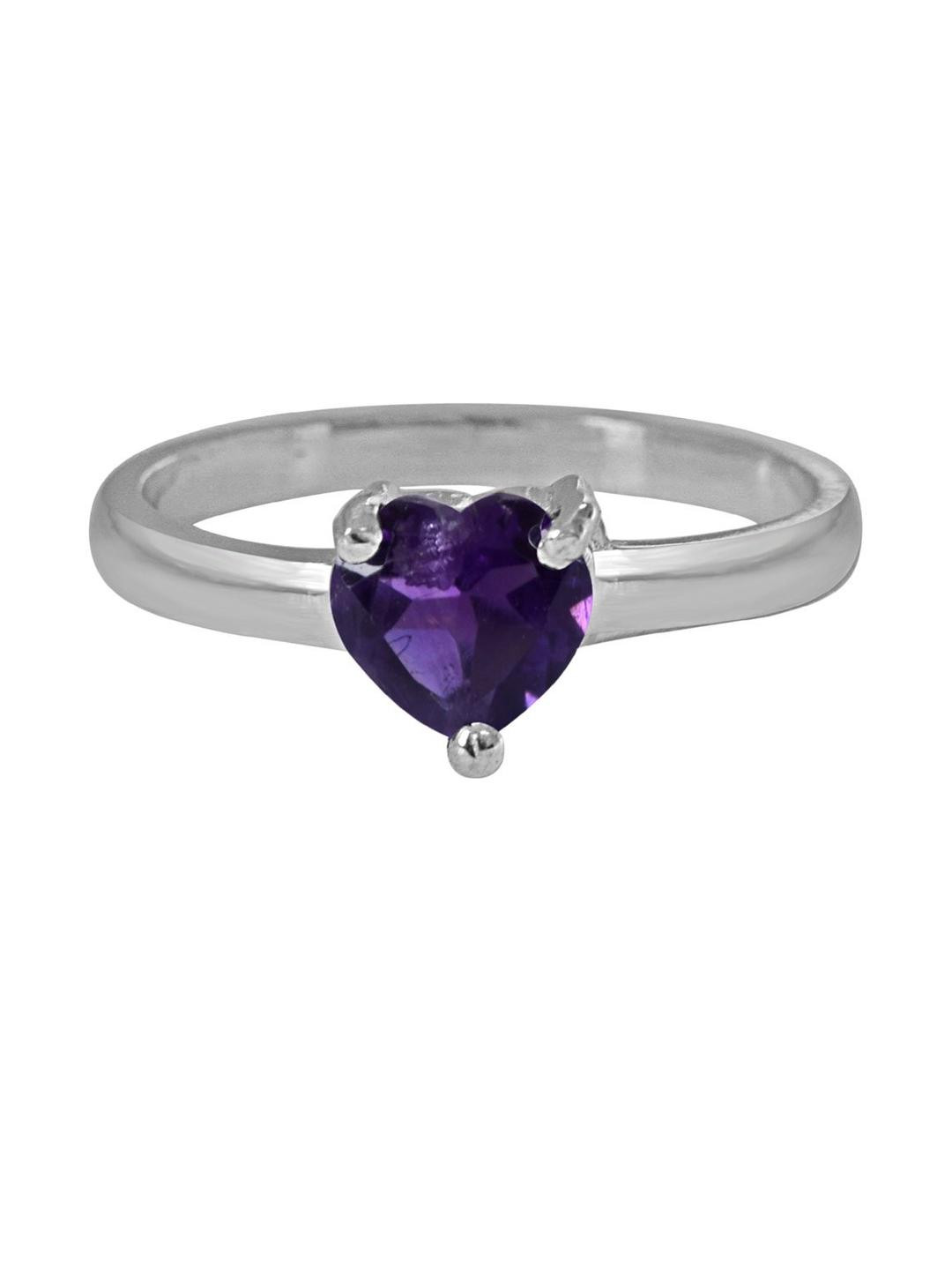 Surat Diamond Jewellery Women Heart Shaped Purple Solitaire Silver Ring