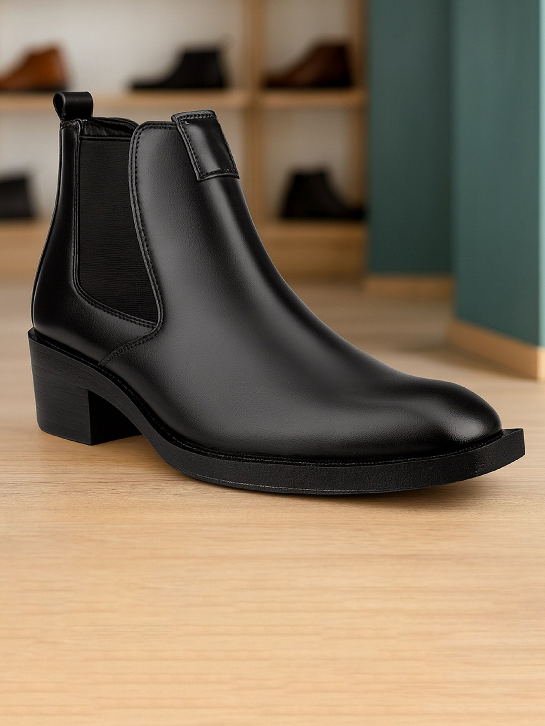 Bxxy Men Height Increasing Ankle-Length High Heel Formal Chelsea Boots