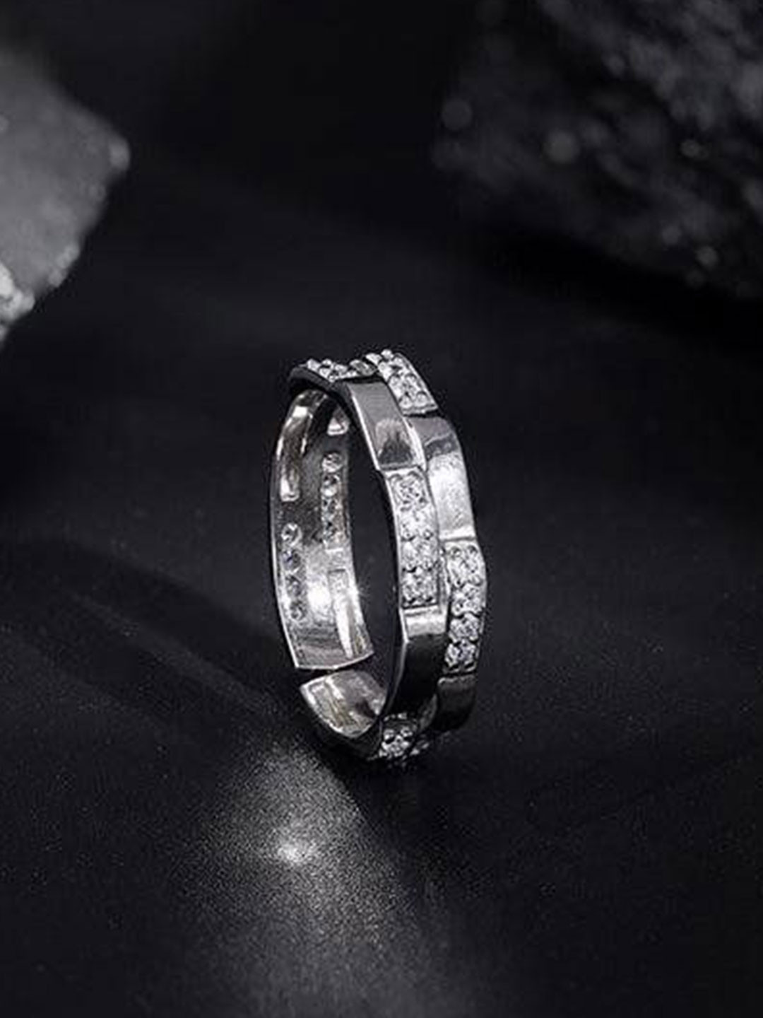 GIVA Men Silver Zircon Studded Sparkle Ring For Him