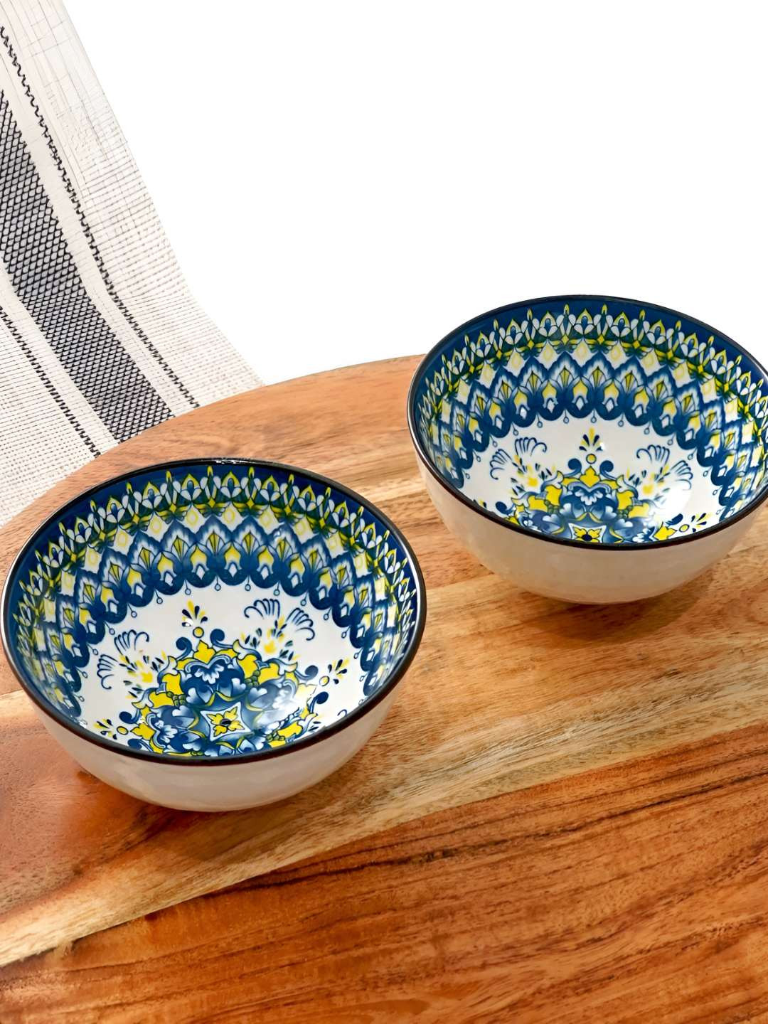 Femora White & Blue 2 Pieces Dishwasher And Microwave Safe Serving Bowls