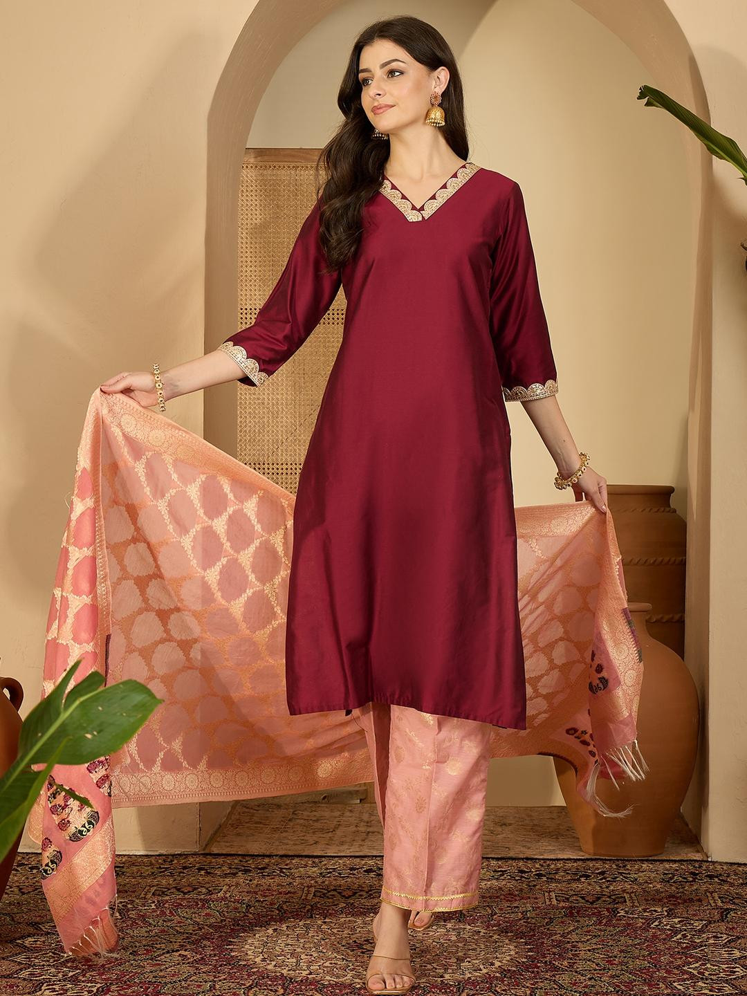 Sangria Women Maroon Kurta Sets