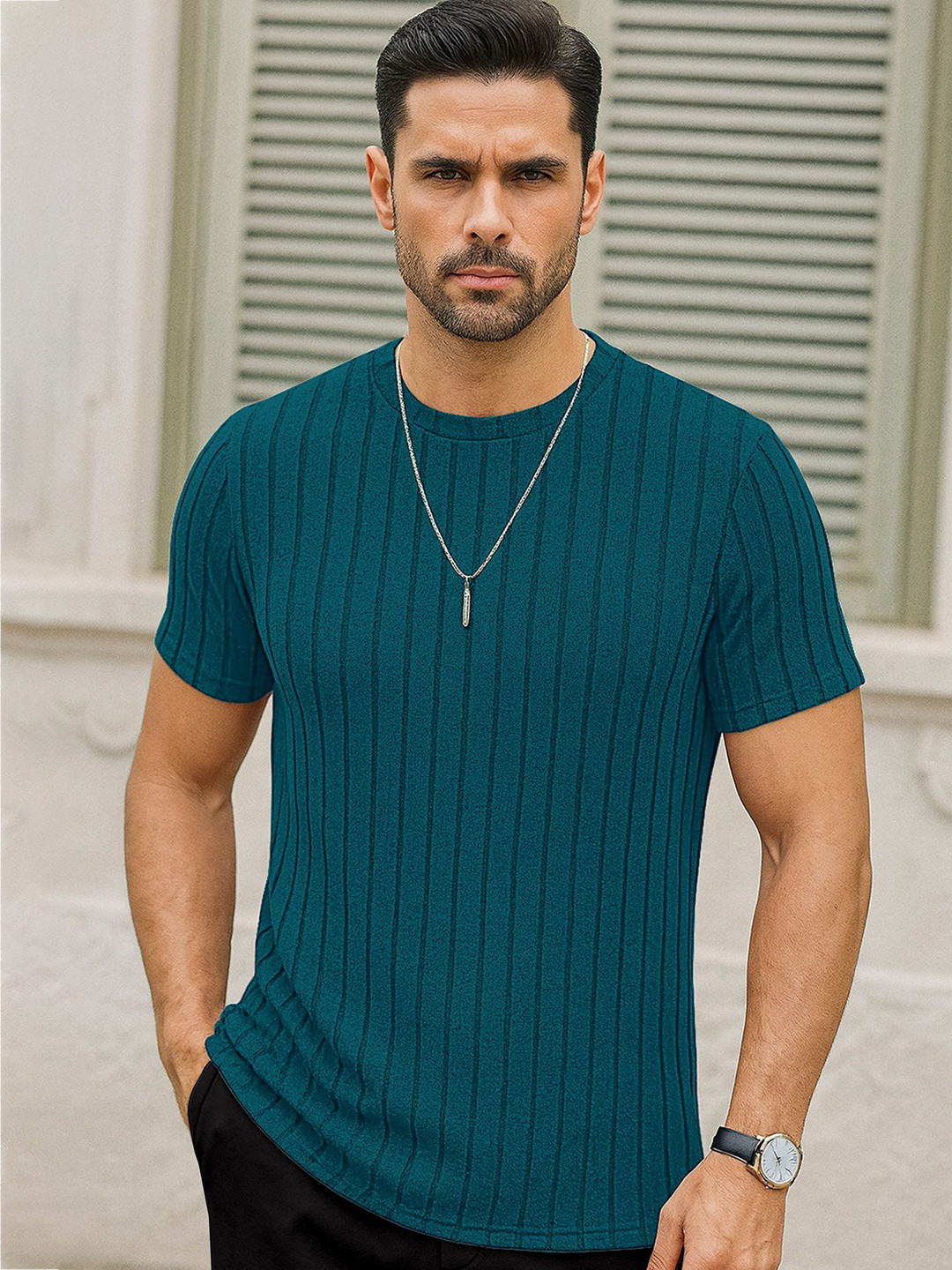 KAJARU Men Striped Pockets T-shirt