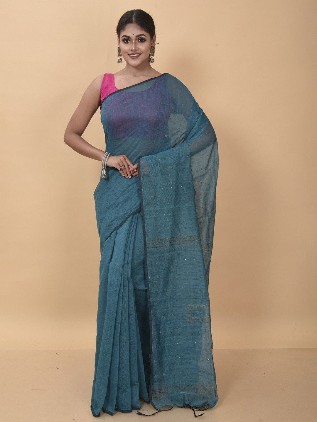Saree star Beads and Stones Taant Saree With Blouse Piece