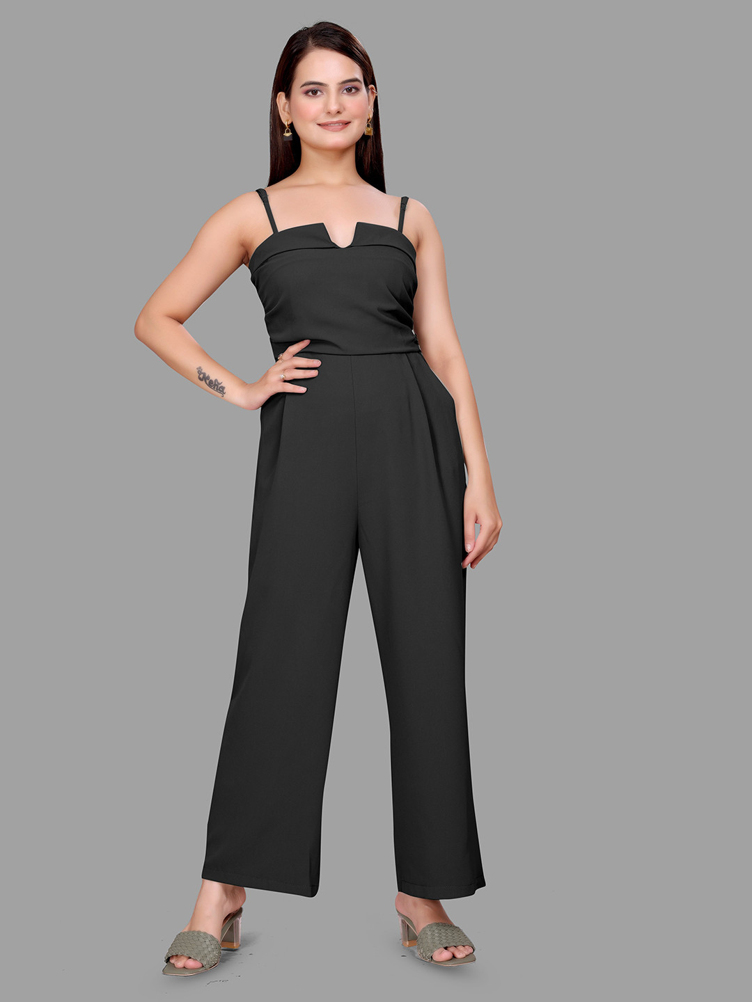 Madborn Creation Women's Wide Leg Jumpsuit with Shoulder Straps  Elegant One-Piece Outfit