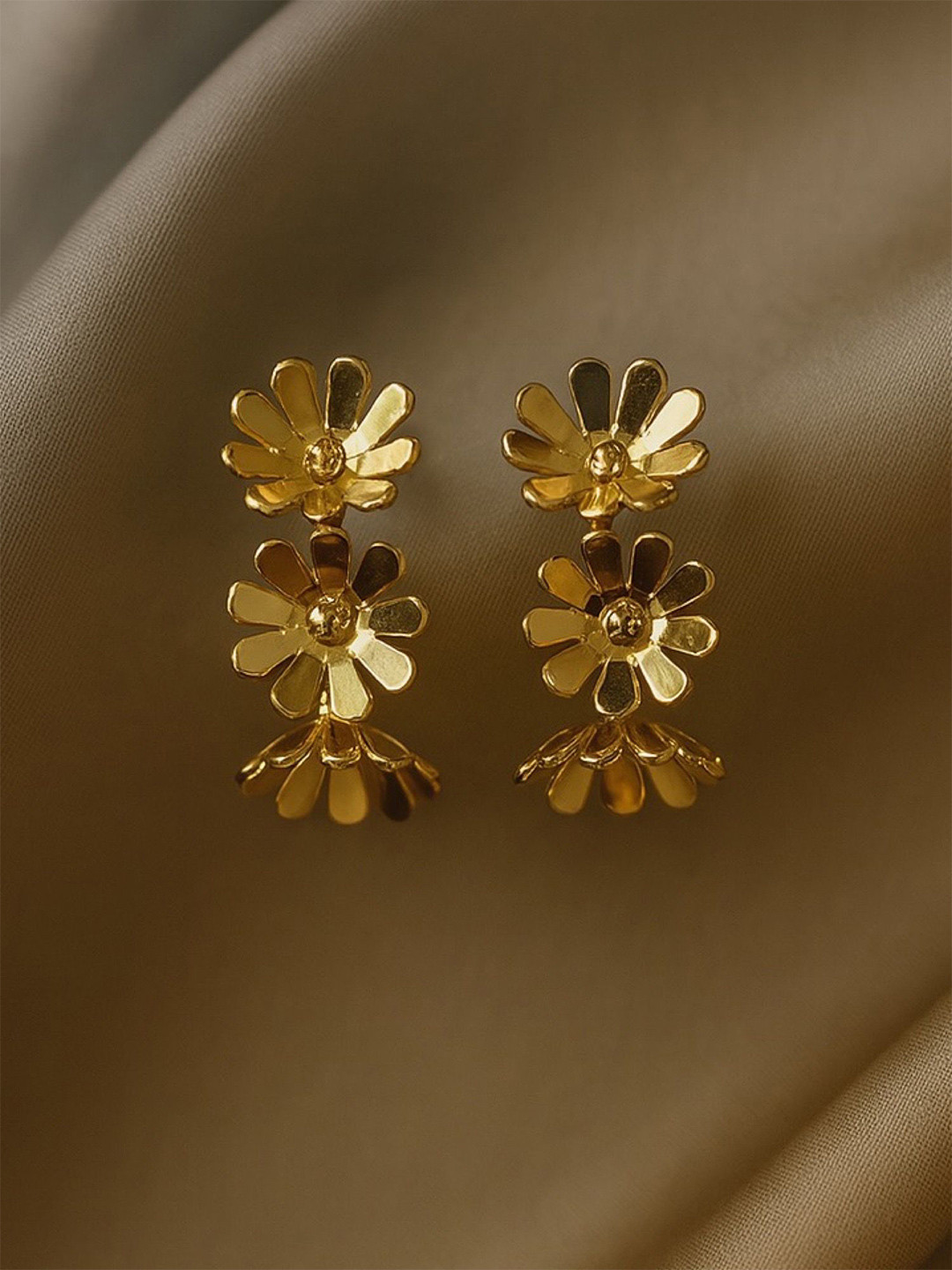 Digital Dress Room Gold-Plated Floral Shaped Half Hoop Earrings
