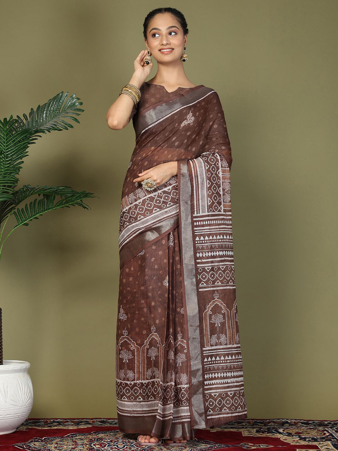 Mitera Ethnic Motifs Ready to Wear With Matching Blouse Piece