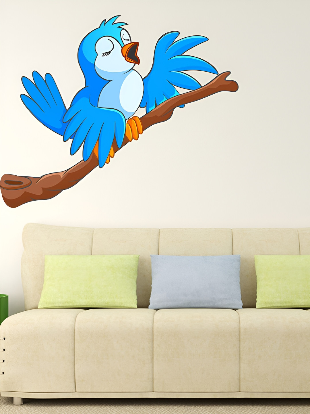 LANSTICK Blue & Maroon Bird Sing Self-Adhesive Wall Sticker