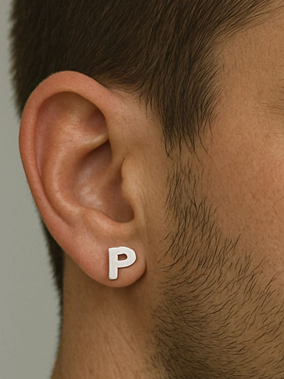 Goldnera Men 925 Sterling Silver Contemporary Letter P Studs