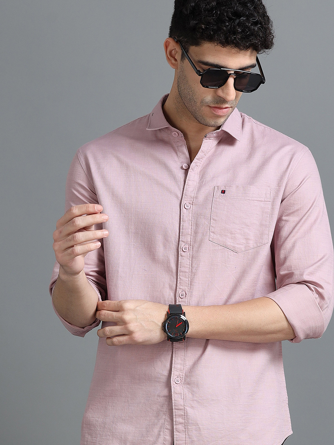 COOL COLORS Slim Fit Spread Collar Cotton Casual Shirt