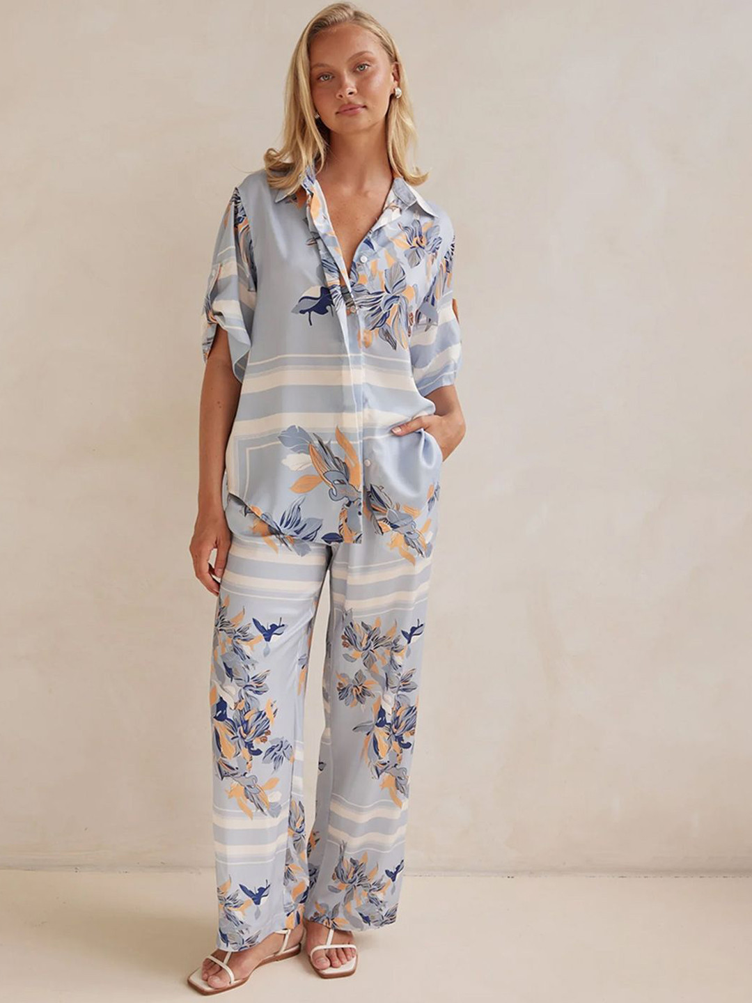 JC Mode Women Printed Collared Neck Short Sleeve Co-Ords