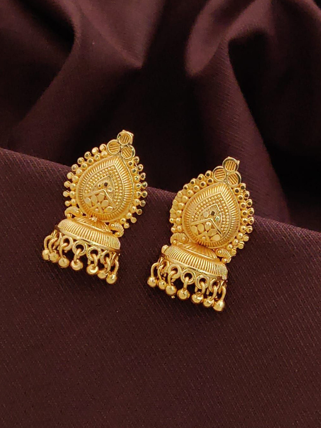 Stuti Designer Gold-Plated Ghungroo Beaded Teardrop Shaped Jhumkas