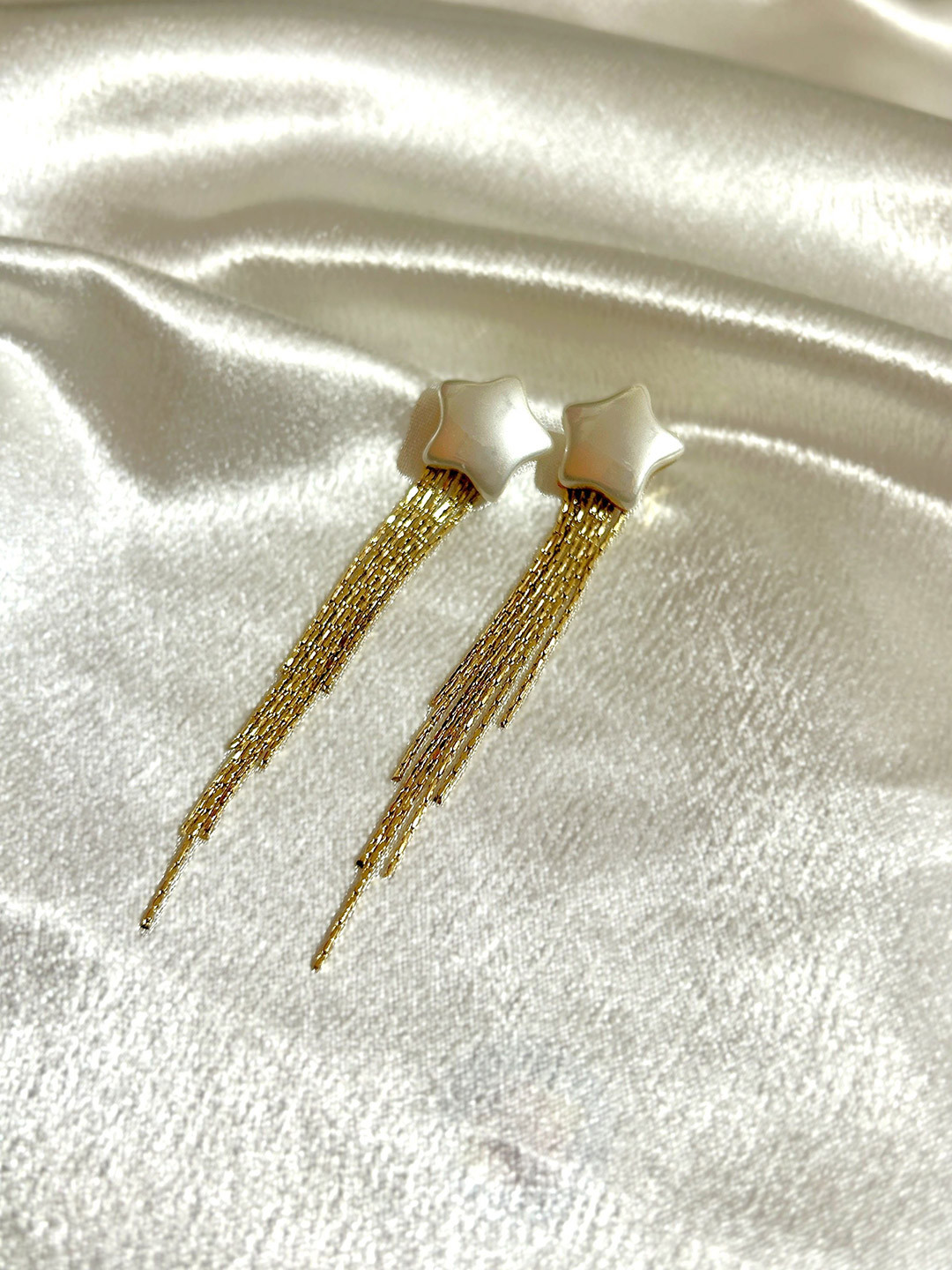 ANAMIKA Stainless Steel Gold-Plated Anti tarnish Tasselled Star Shaped Drop Earrings