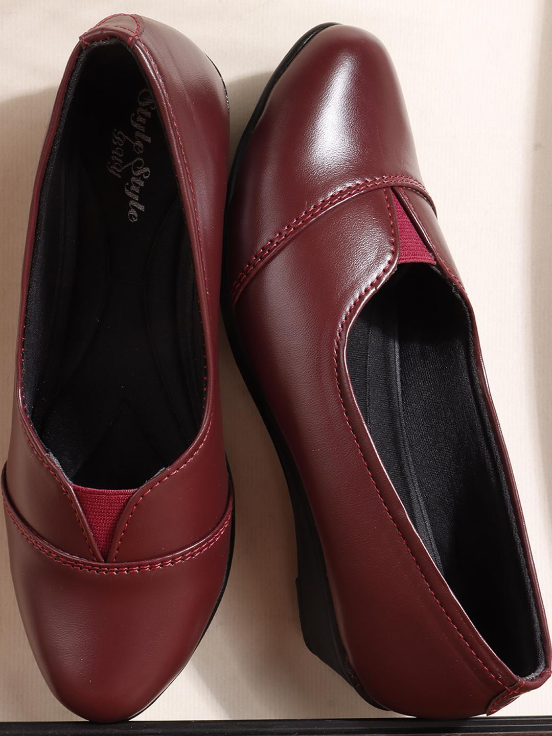 STYLE BUY STYLE Women Cherry Red Solid Slip On Comfort Wedge Pumps