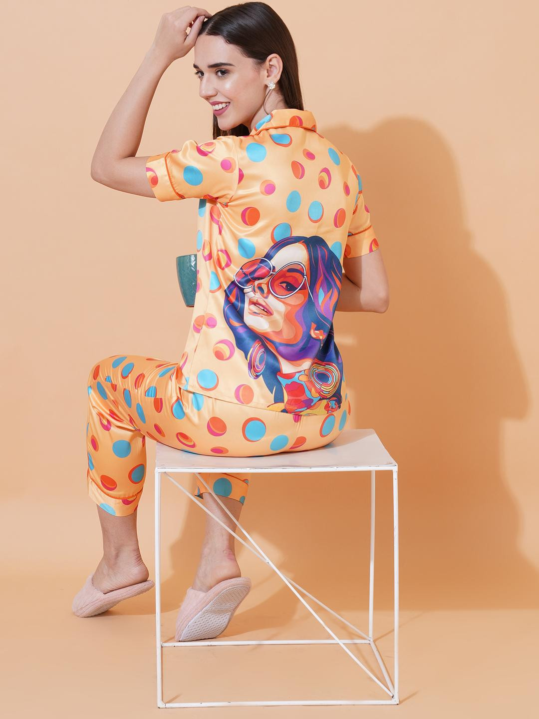 ARV TRENDS Women Satin Printed Night Suit