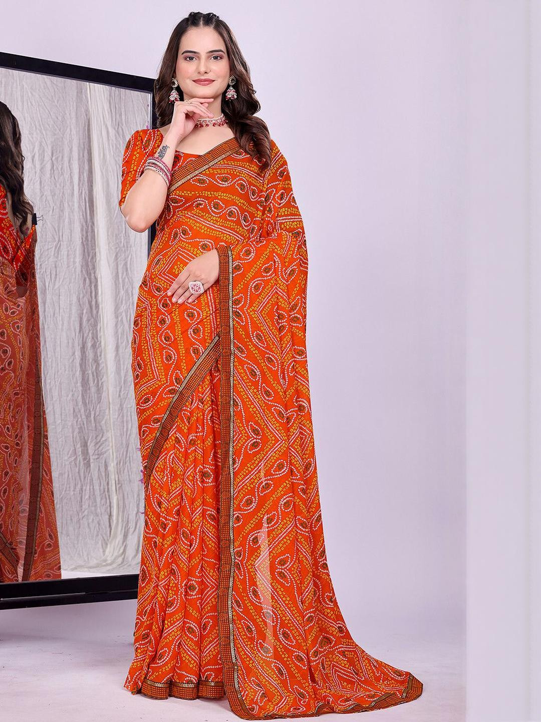 KANOODA Daily Bandhani Printed Pure Georgette Saree