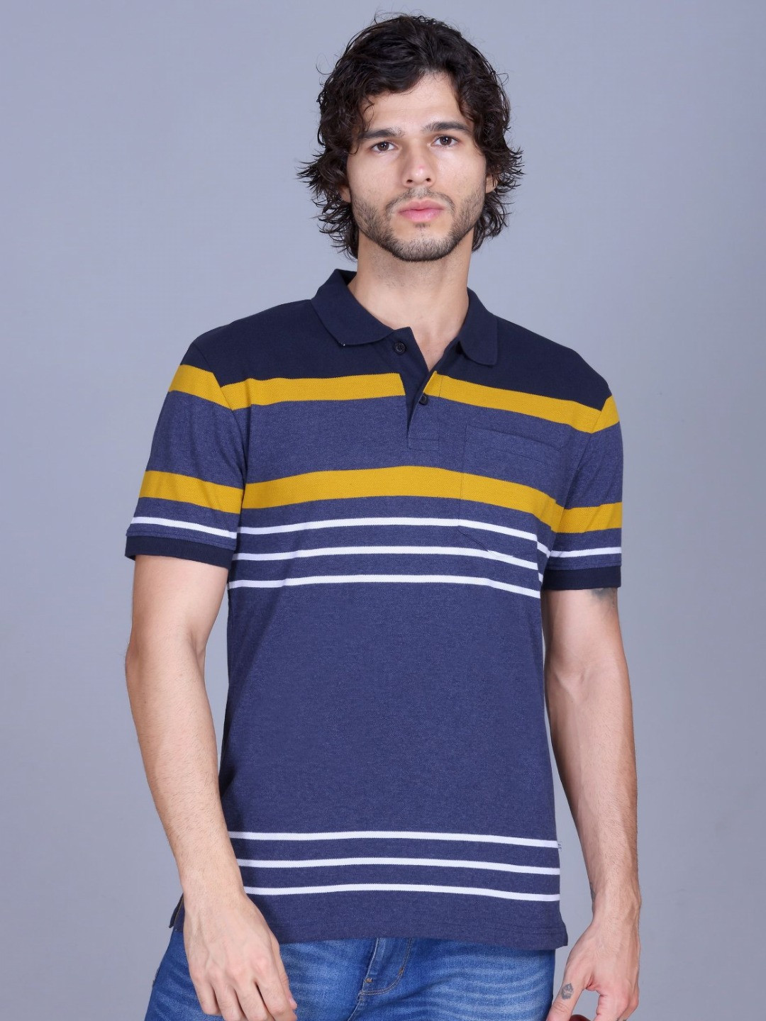 HARBOR N BAY Striped Polo Collar Short Sleeves Pocket T-shirt