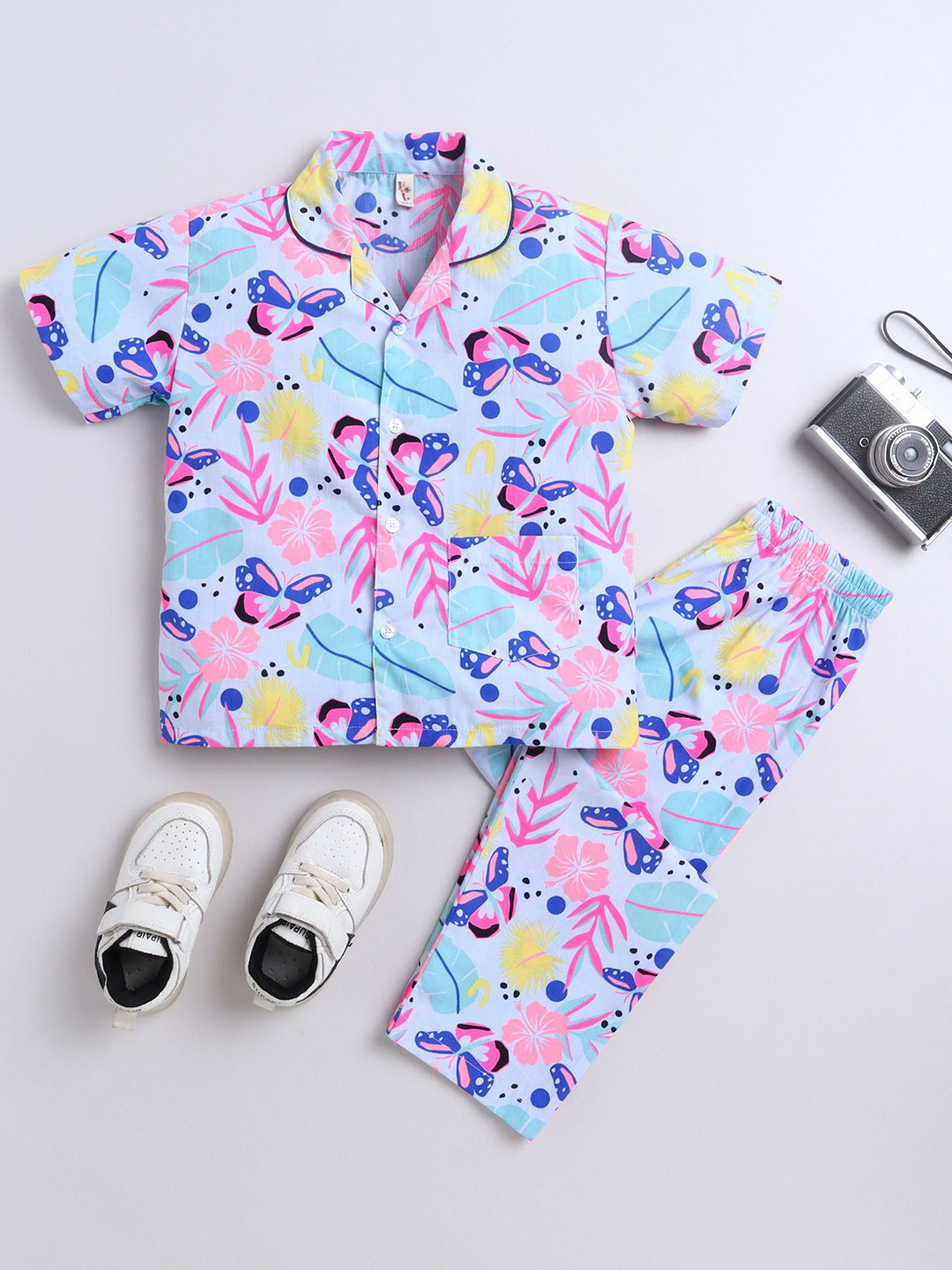 The Magic Wand Kids Floral Printed Short Sleeves Pure Cotton Shirt With Pyjamas