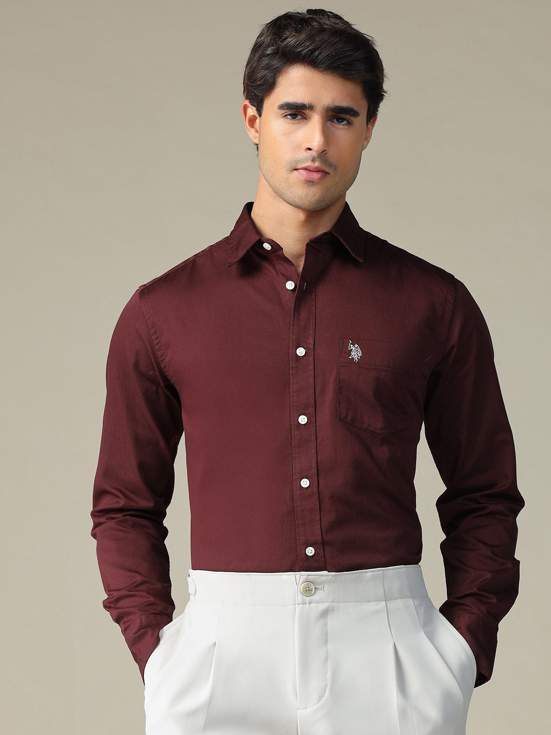 U.S. Polo Assn. Spread Collar Pure Cotton Tailored Fit Shirt