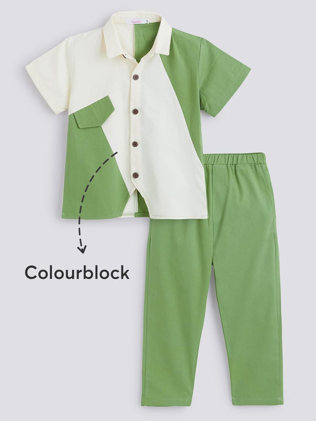 2-Pc Colourblock Shirt & Pants
