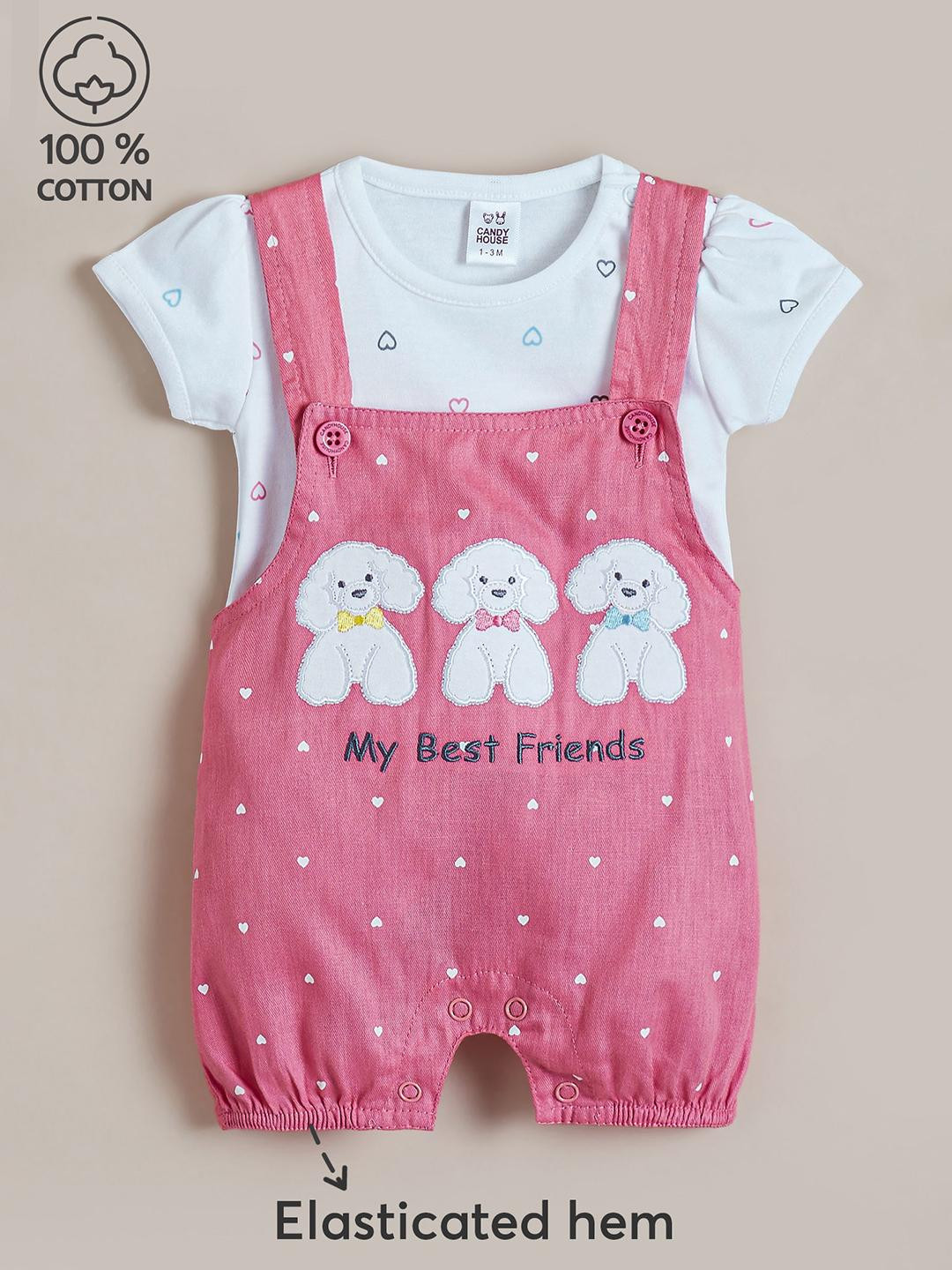 2-Pc Puppy Embroidered Dungaree Set
