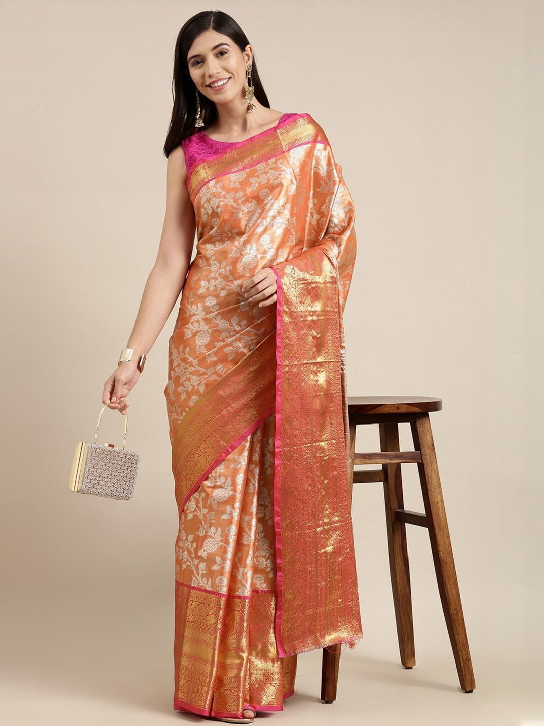 KALINI Orange Tissue Woven Design Sarees