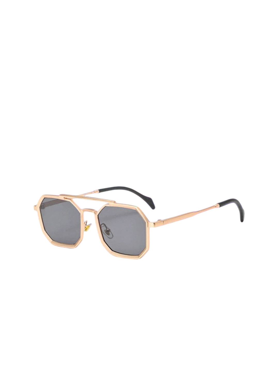 SPADEACES Unisex Full Rim Oval Black Lens & Gold-Toned Rectangle Sunglasses