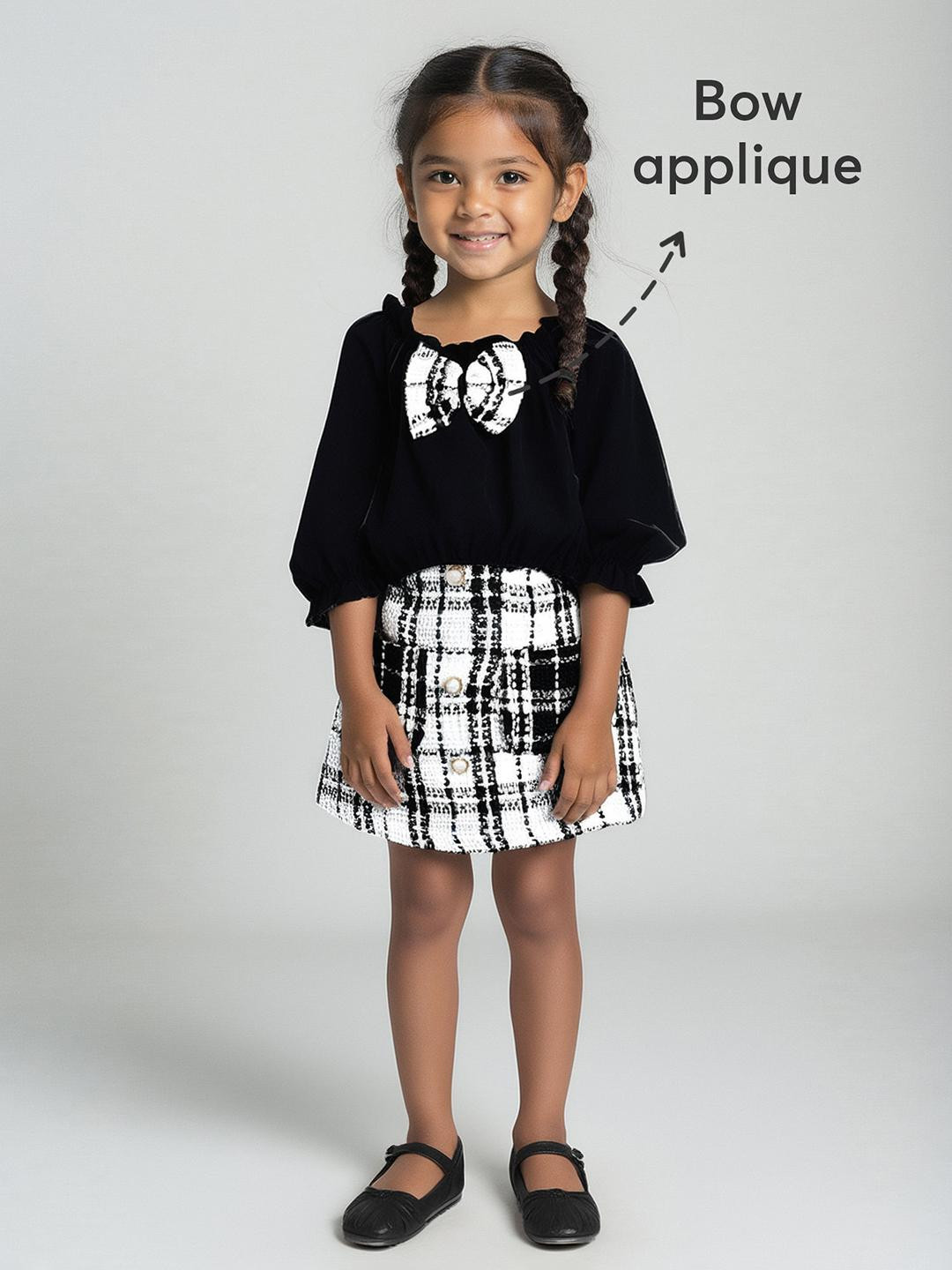 2-Pc Plaid Blouse & Skirt