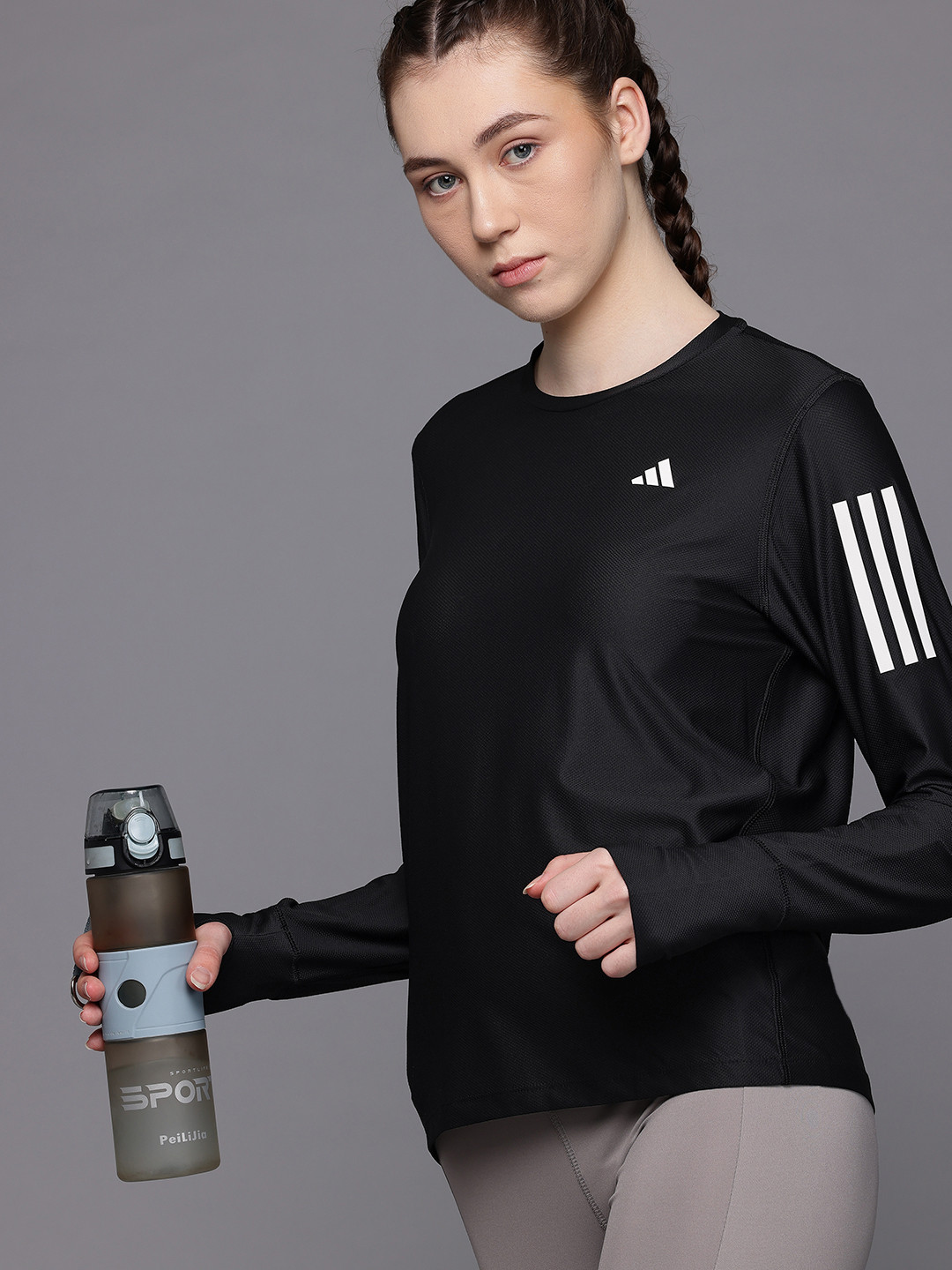 ADIDAS Brand Logo Print Moisture Wicking Running T-shirt with Reflective Elements