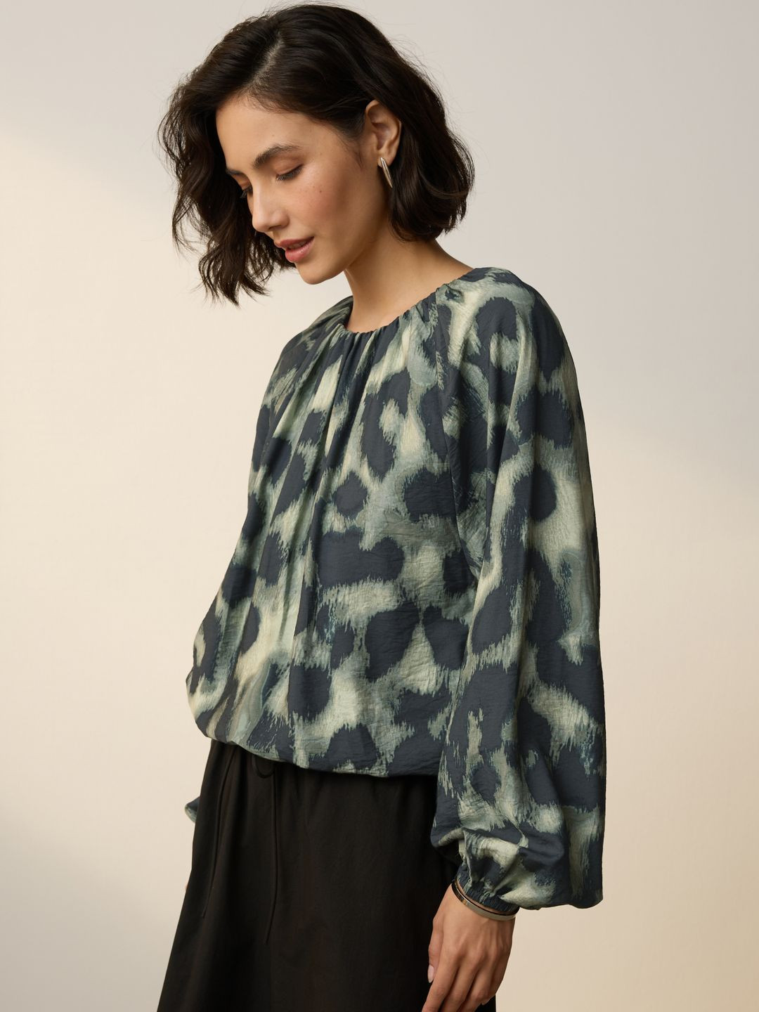 NEXT Abstract Printed Puff-Sleeves Top