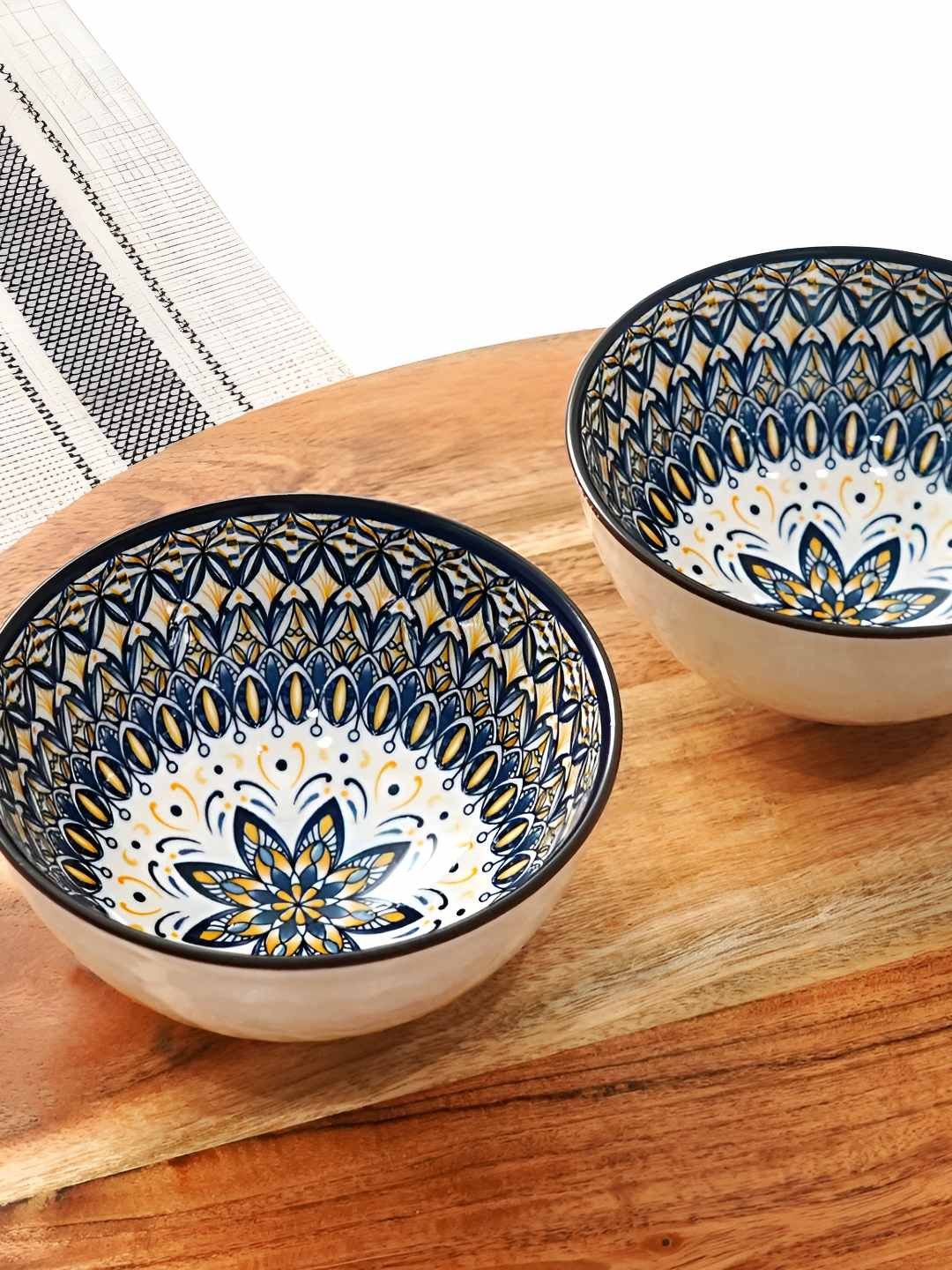 Femora White & Blue 2 Pieces Printed Glossy Bowls