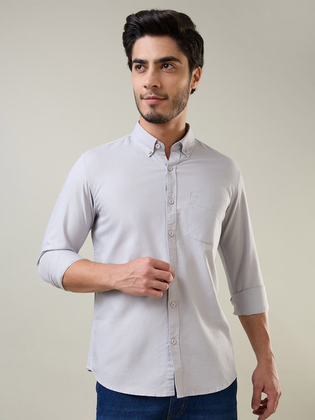 TIM PARIS Regular Fit Cotton Button-Down Collar Casual Shirt