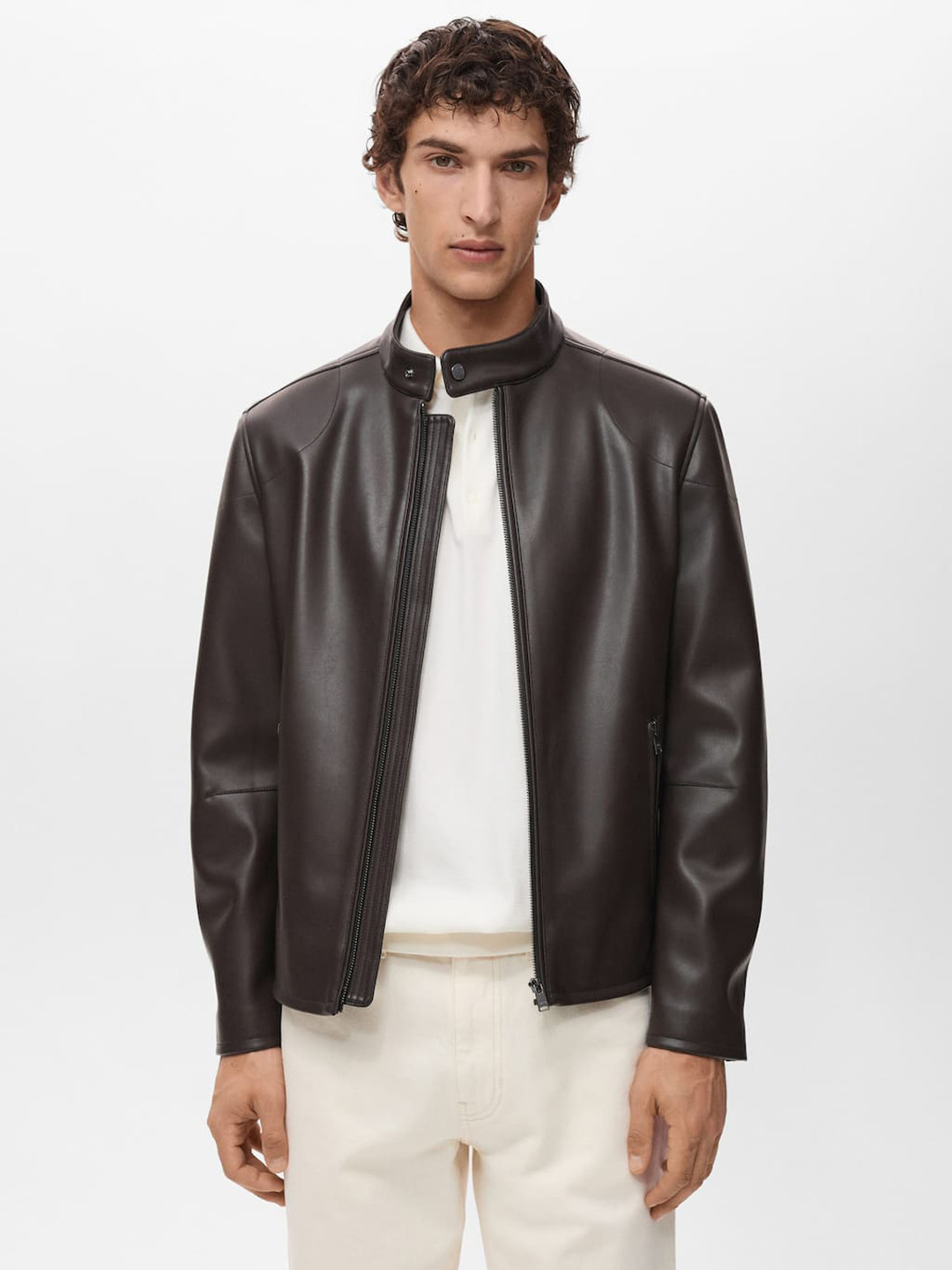 MANGO MAN Faux Leather Slim Fit Tailored Jacket