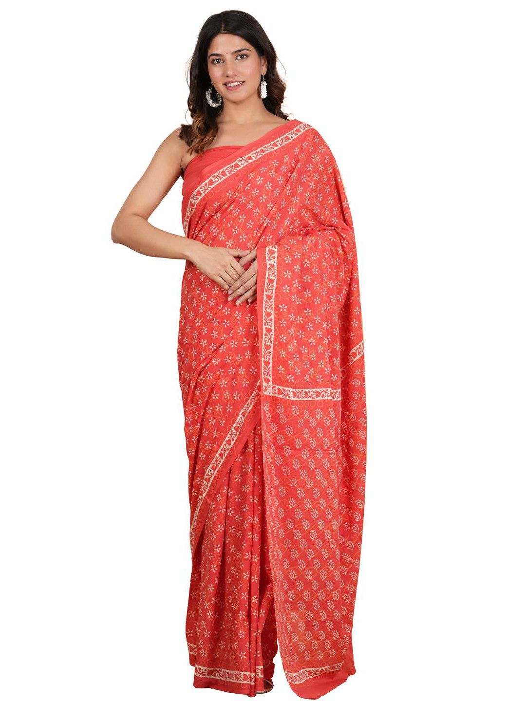 Pinkcity Trade World Red Pure Cotton Printed Sarees
