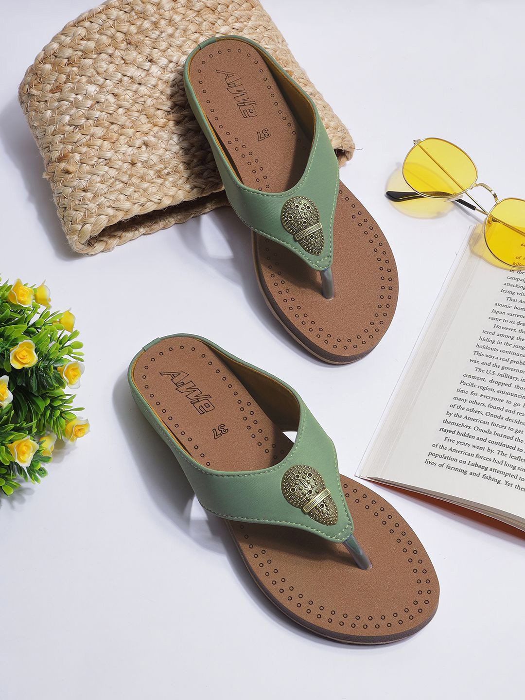 AIWIE Women Textured T-Strap Flats