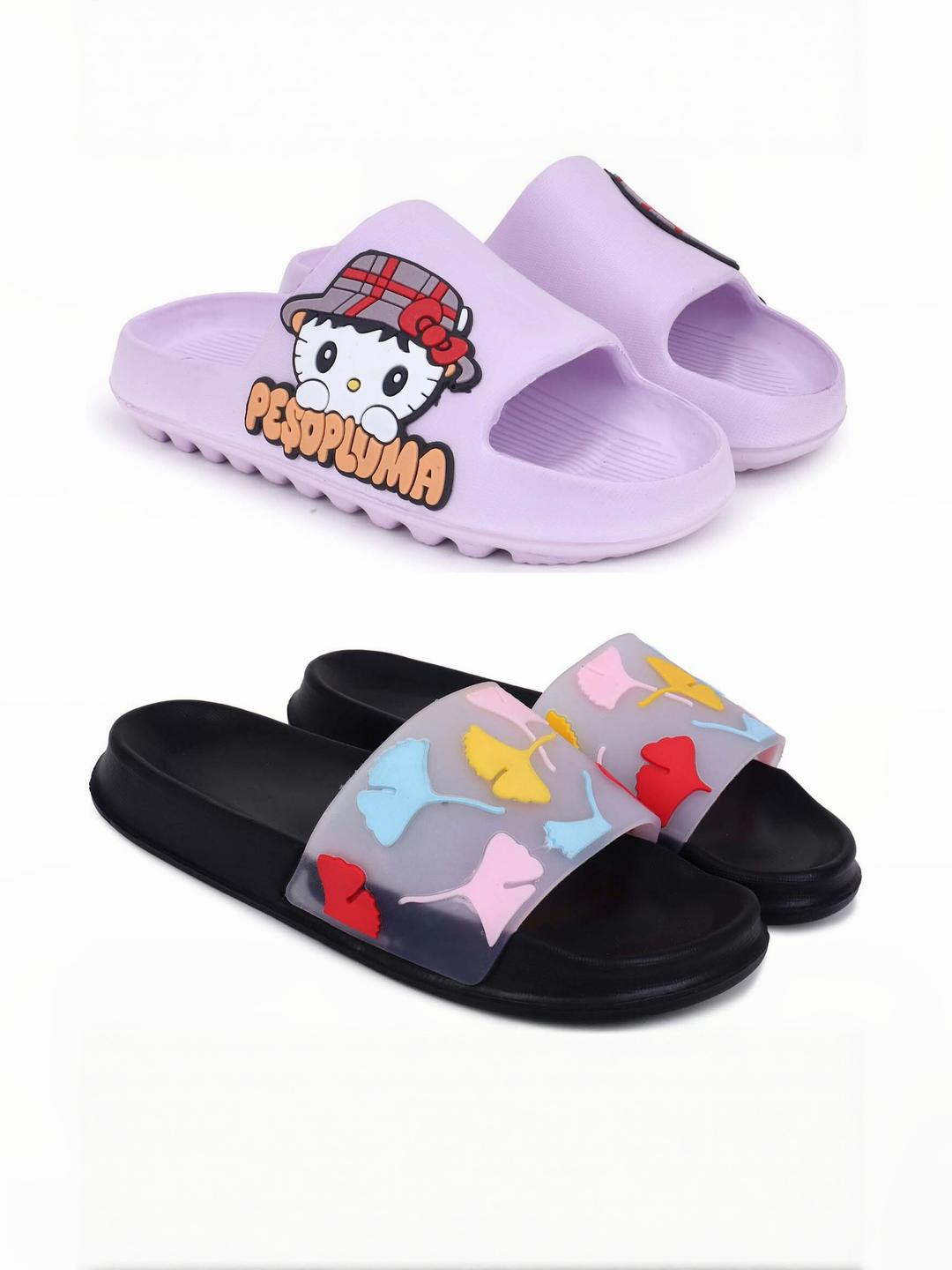 KAPYANSH Women Set of 2 Lavender & Black Slip-On Flip Flops