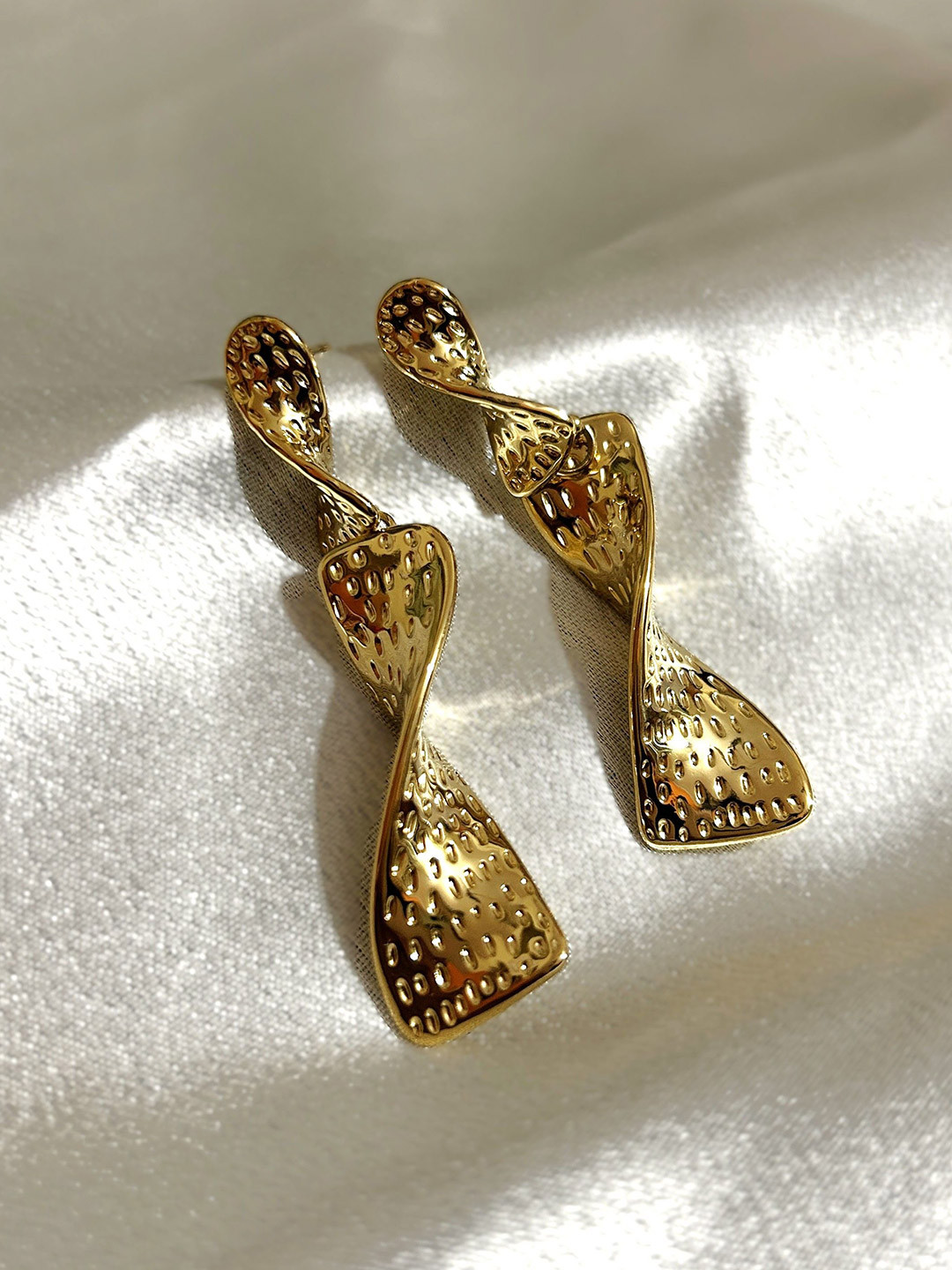 ANAMIKA Stainless Steel Gold-Plated Anti-Tarnish Twisted Spiral Shaped Drop Earrings