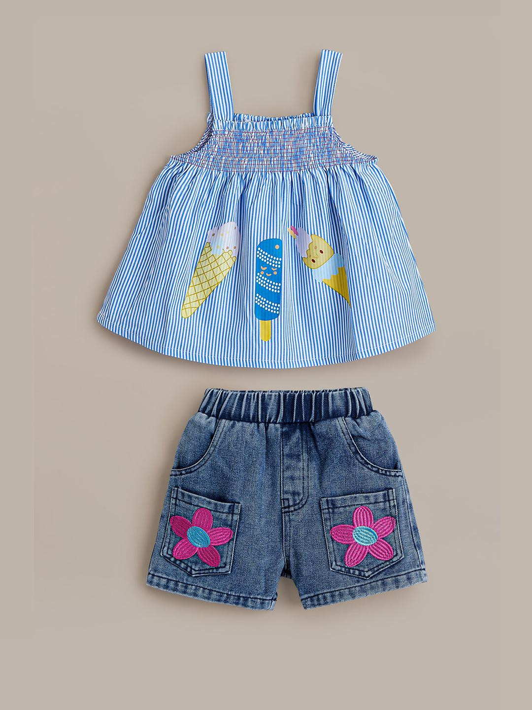 2-Pc Striped Blouse & Shorts