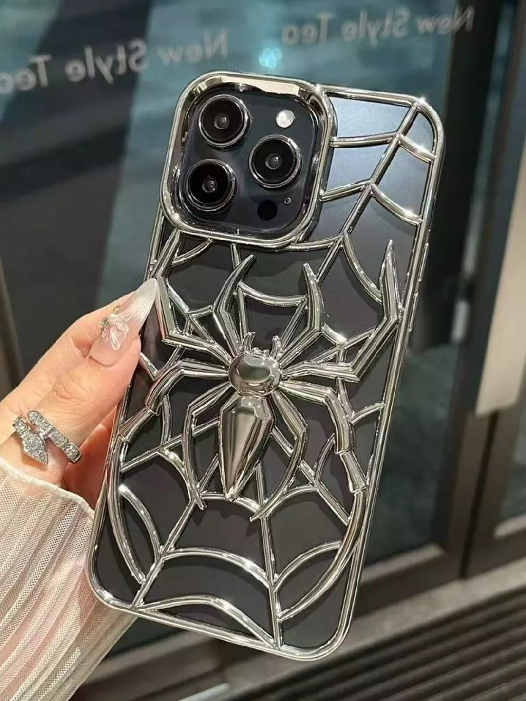 CASE CREATION Spider Web Silicone 3D Printed Impact Resistant iPhone 16 Pro Max Back Case