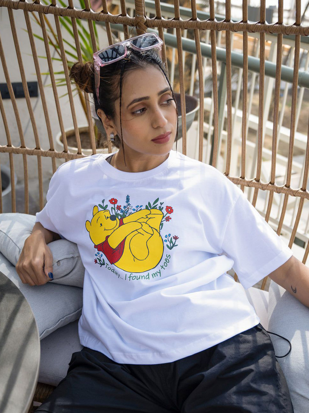 BonOrganik Winnie The Pooh Printed Drop-Shoulder Sleeves Cotton Oversize  T-shirt