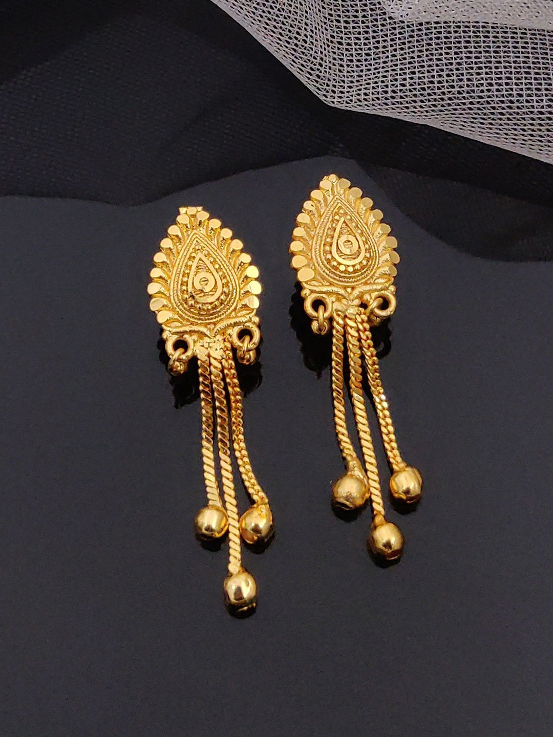 Stuti Designer Gold-Plated Ghungroo Beaded Teardrop Shaped Drop Earrings