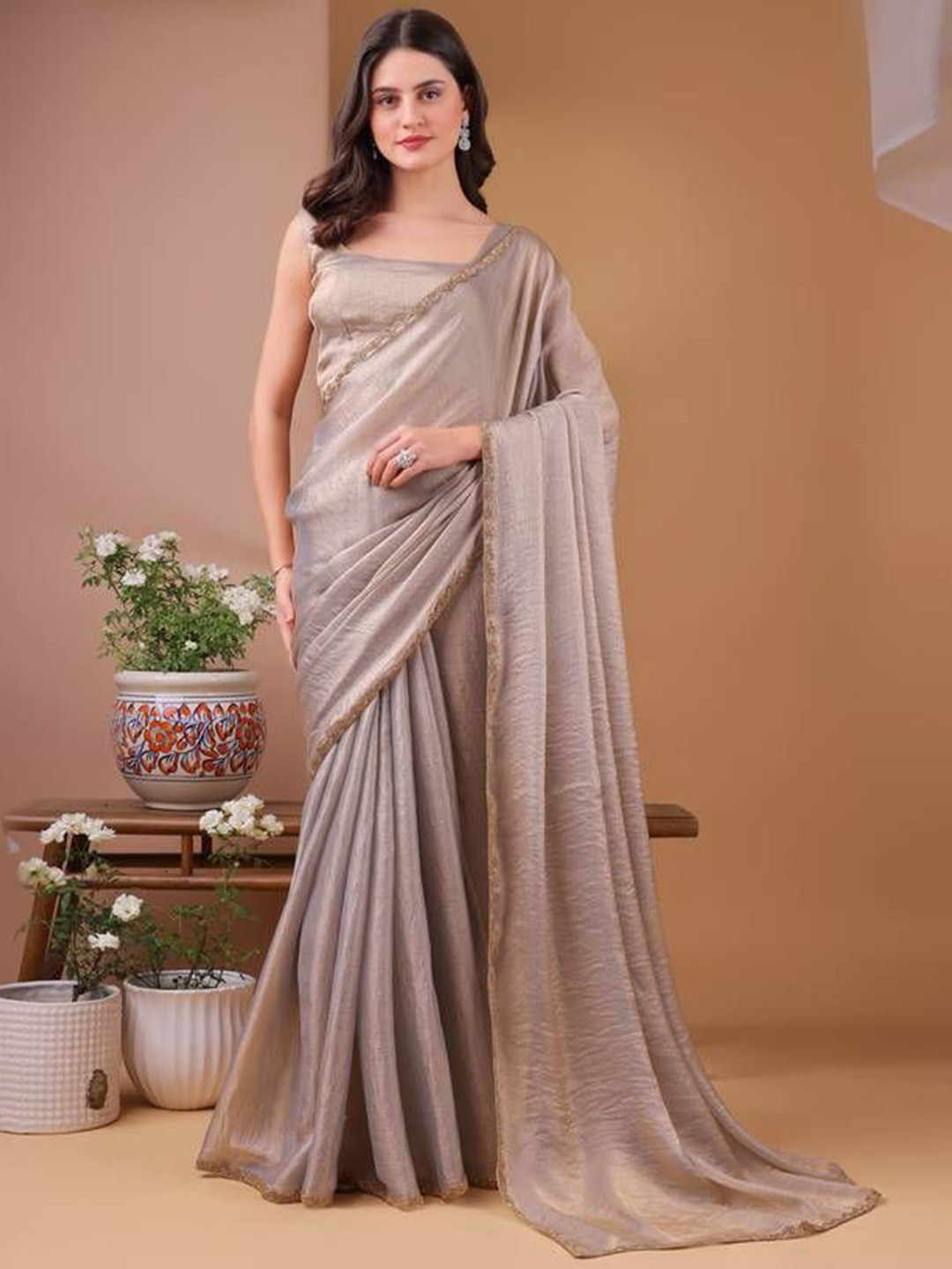 GHAN SALS Solid Saree with Blouse Piece