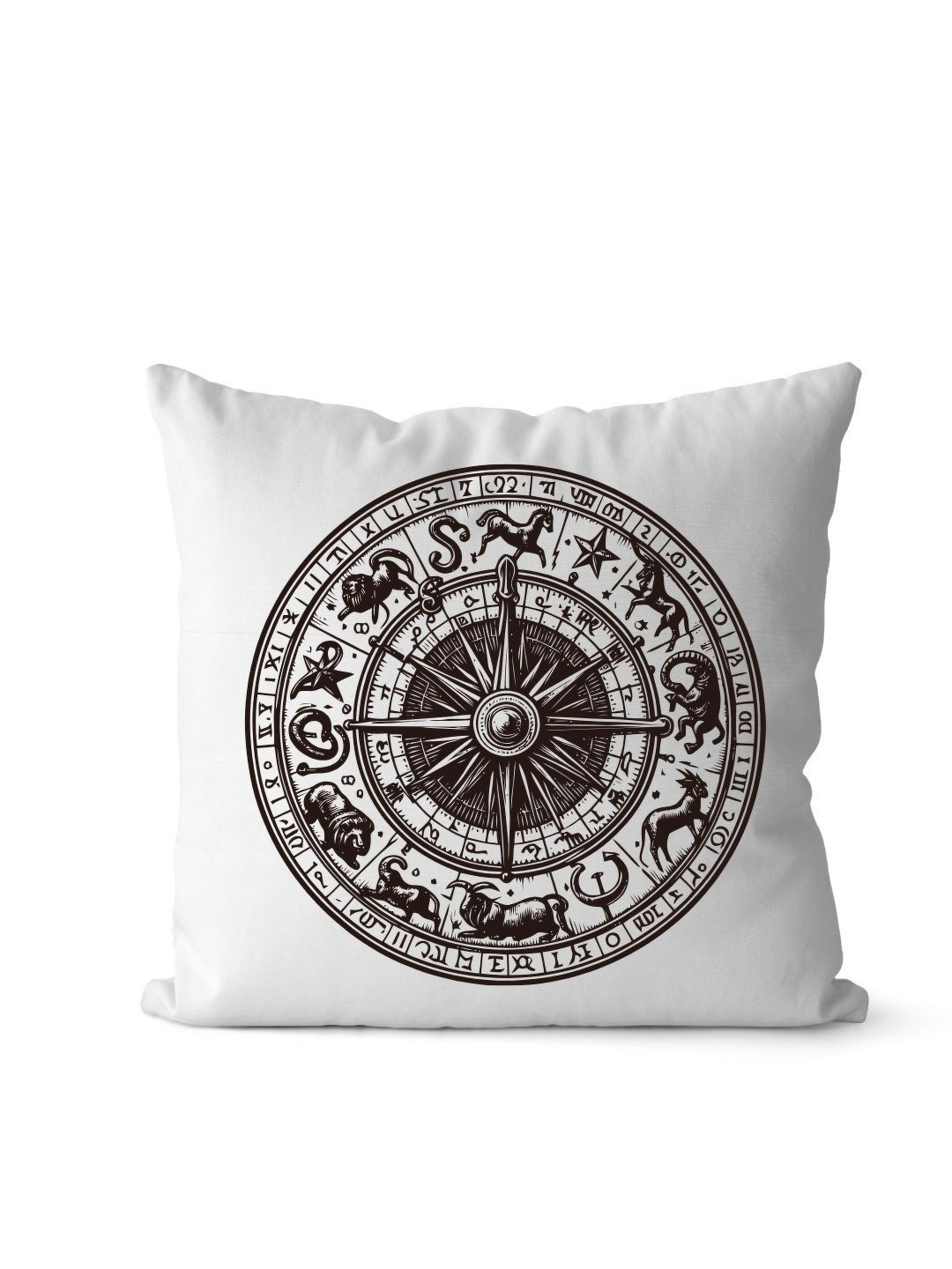Loops n knots Unisex White & Black Vintage Zodiac Compass Printed Pre-Filled Cushion