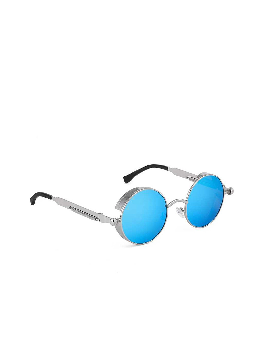 SPADEACES Unisex Blue Lens & Silver-Toned Round Sunglasses SILVER BLUE STEAMPUNK