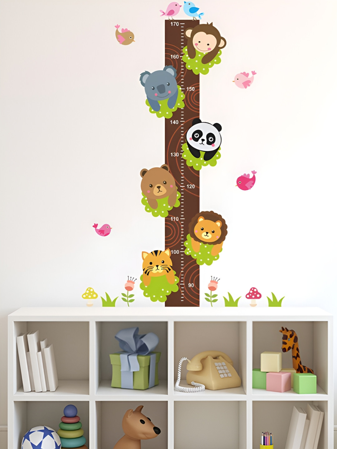 LANSTICK Unisex Animals With Height Chart Cartoon Characters Wallsticker