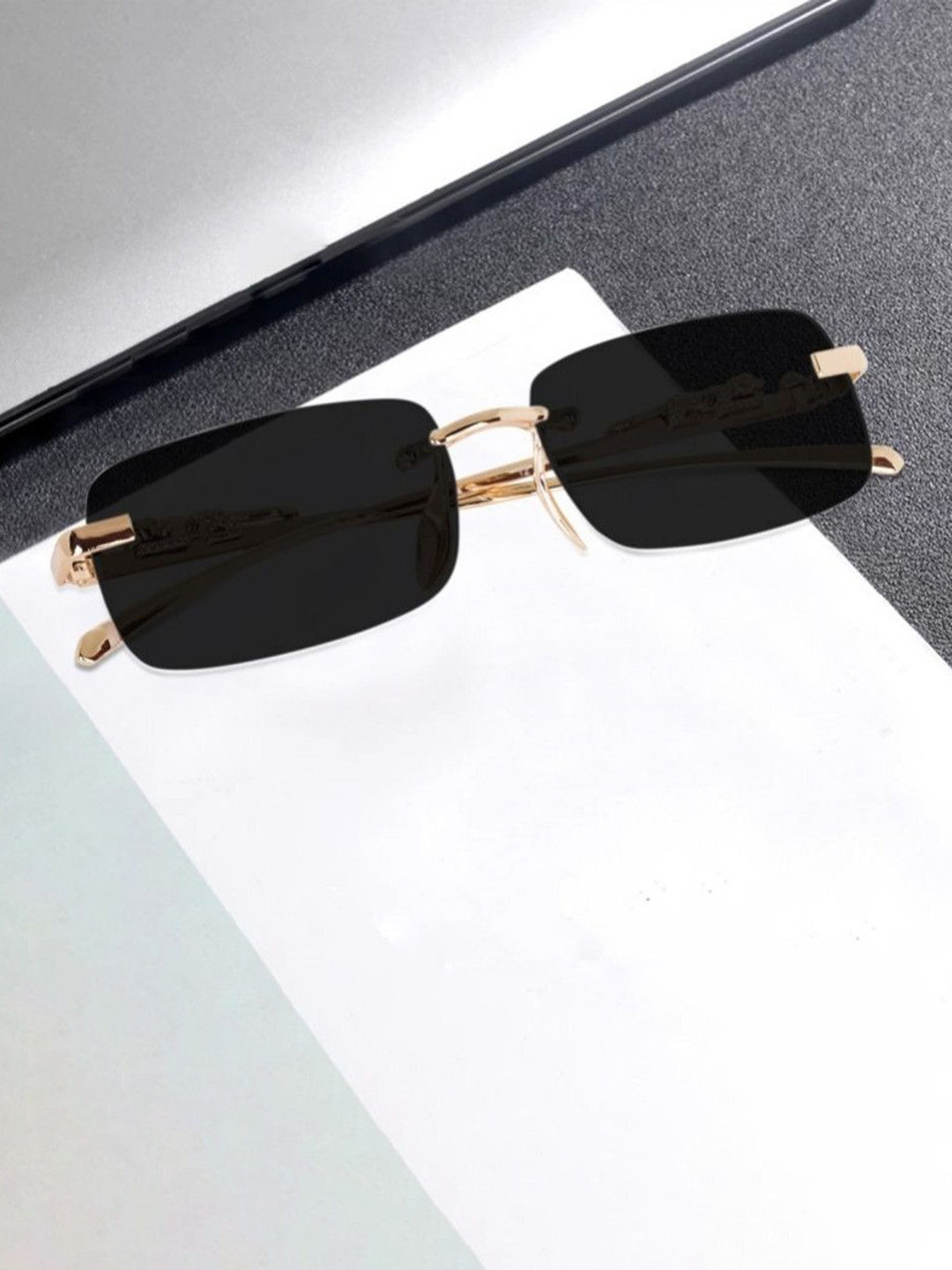 SPADEACES Unisex UV Protected Lens Rectangle Sunglasses Karan Gold Black -77