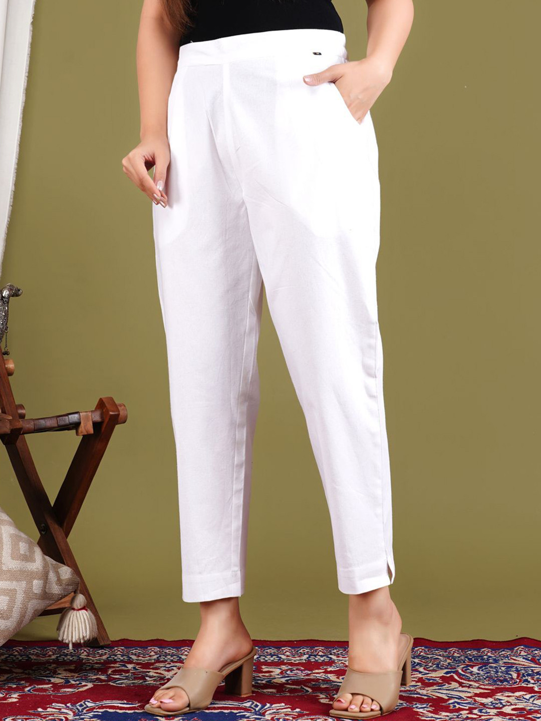 Gamyam Women Pure Cotton Semi-Formal Trousers with 2 Deep Pockets