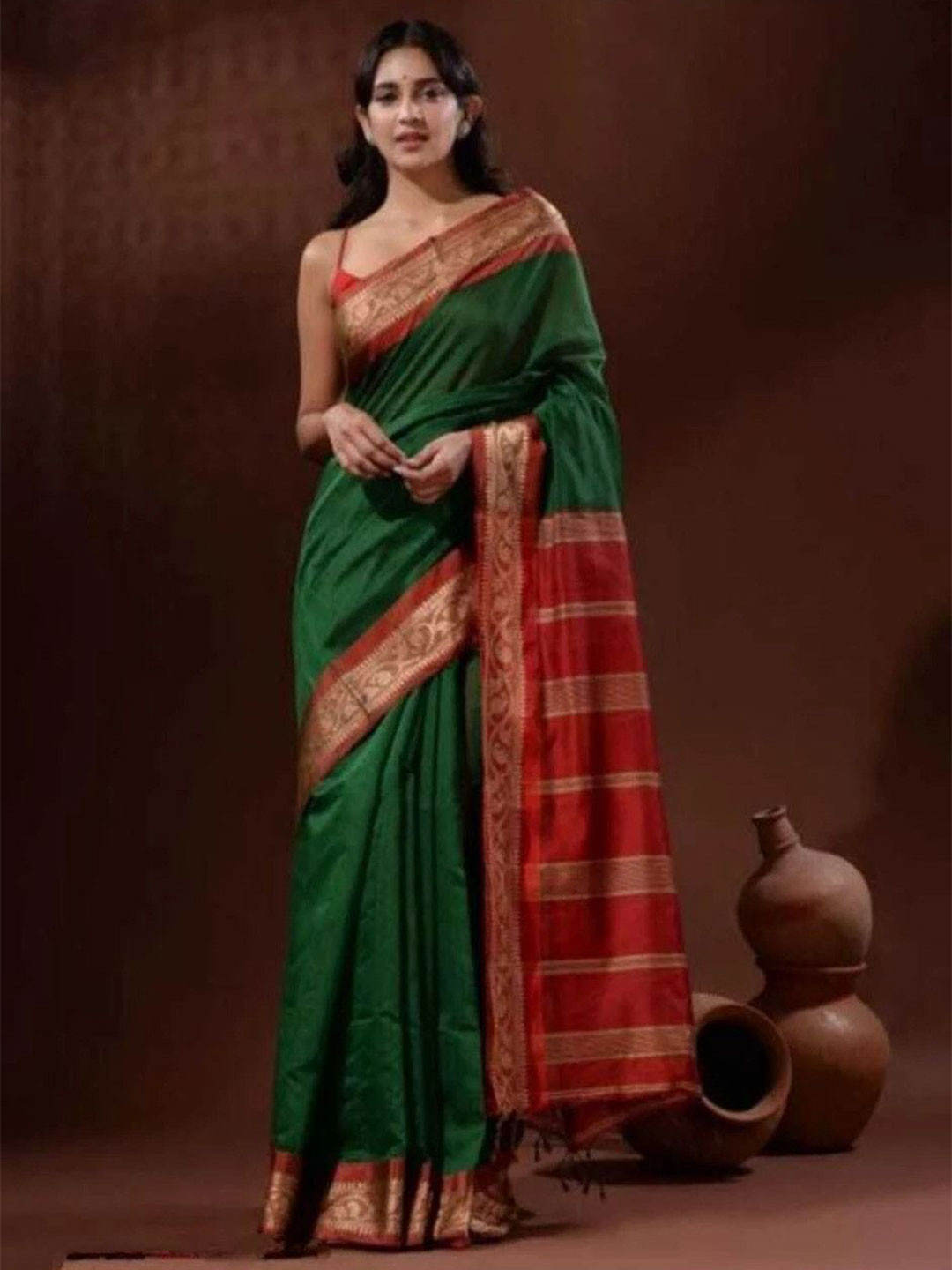 Saree star Solid Woven Design Zari Border Taant Sarees