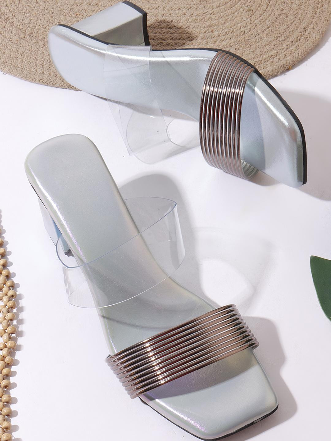 CORSICA Women Silver-Toned textured block heels